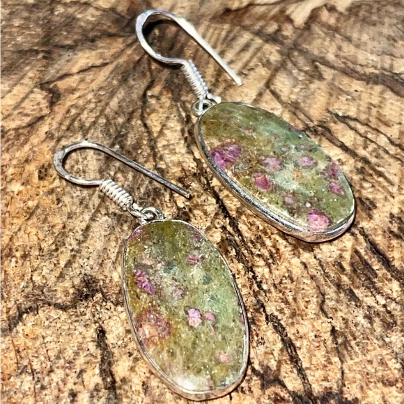 Oval Ruby Fuchsite Earrings 1 1/2” - Picture 4 of 7
